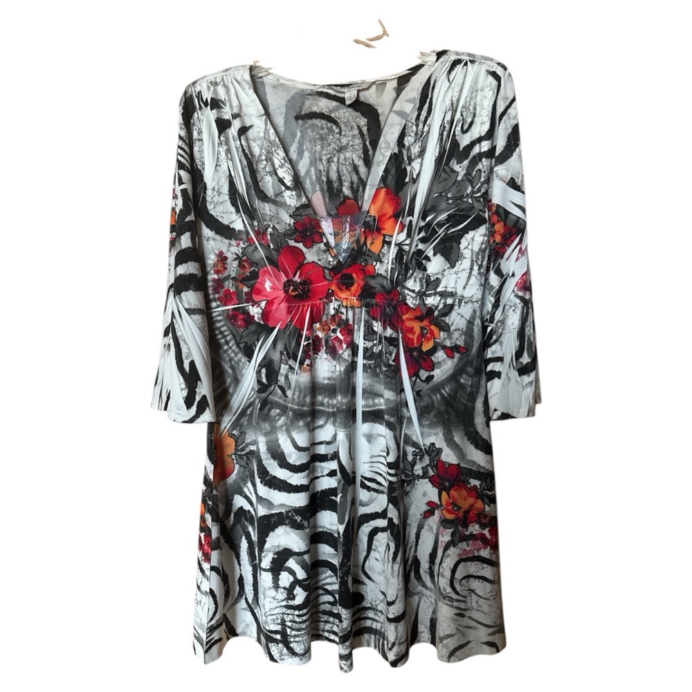 Boston Proper Y2K Floral Zebra Mini Dress‎ Bell Sleeves Whimsigoth Fairy Medium